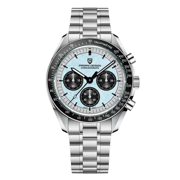 Pagani Design Silver Stainless Steel Aqua Blue/Black Dial Chronograph Quartz Watch for Gents - PD1701