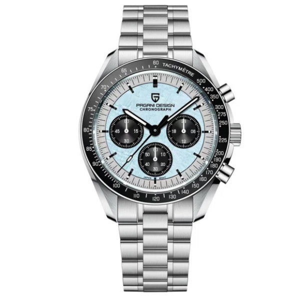 Pagani Design Silver Stainless Steel Aqua Blue/Black Dial Chronograph Quartz Watch for Gents - PD1701