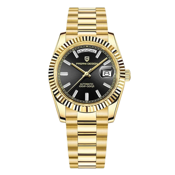 Pagani Design Gold Stainless Steel Black Dial Automatic Watch for Gents - PD1783