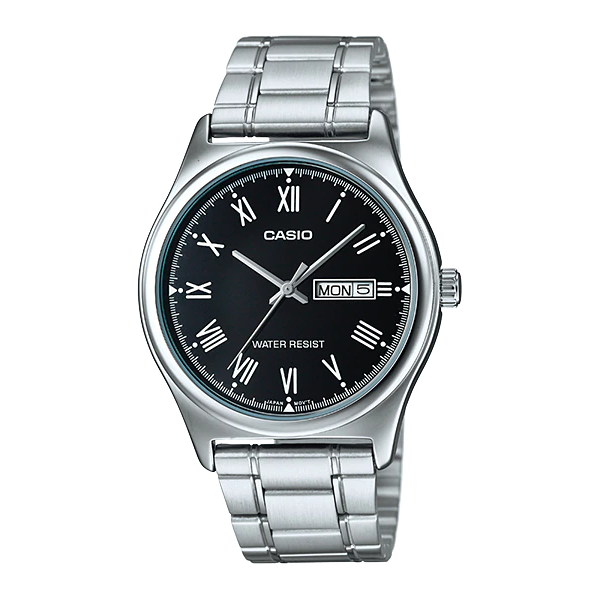 Casio Silver Stainless Steel Black Dial Quartz Watch for Gents - MTP-V006D-1BUDF