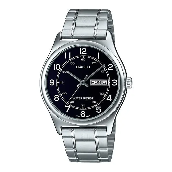 Casio Silver Stainless Steel Black Dial Quartz Watch for Gents - MTP-V006D-1B2UDF