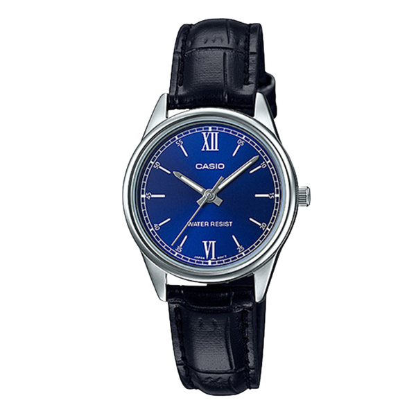 Casio Black Leather Strap Light Blue Dial Quartz Watch for Ladies - LTP-V005L-2BUDF