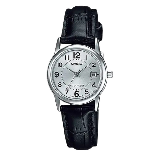 Casio Black Leather Strap Silver Dial Quartz Watch for Ladies - LTP-V002L-7BUDF