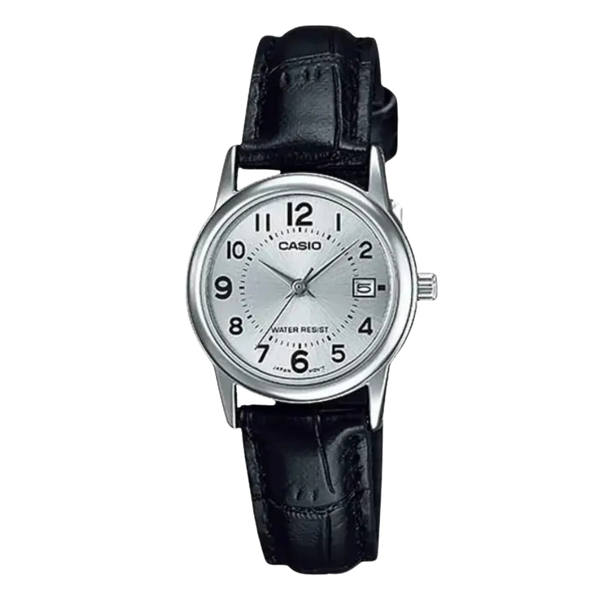 Casio Black Leather Strap Silver Dial Quartz Watch for Ladies - LTP-V002L-7BUDF