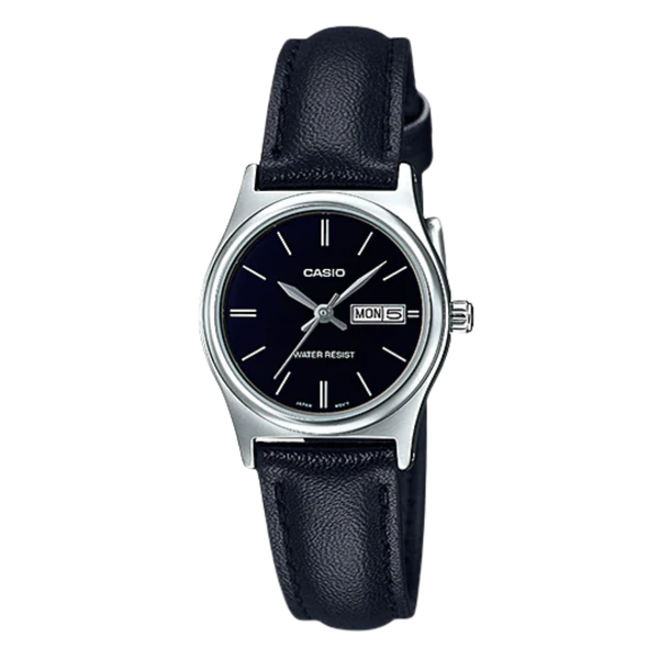 Casio Black Leather Strap Black Dial Quartz Watch for Ladies - LTP-V006L-1B2UDF