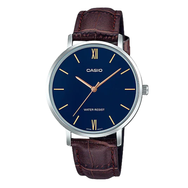 Casio Brown Leather Strap Blue Dial Quartz Watch for Ladies - LTP-VT01L-2BUDF