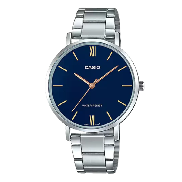Casio Silver Stainless Steel Blue Dial Quartz Watch for Ladies - LTP-VT01D-2BUDF