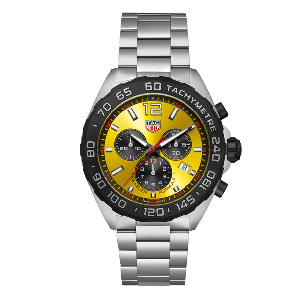 Tag Heuer Formula 1 Silver Stainless Steel Yellow Dial Chronograph Quartz Watch for Gents - CAZ101AM.BA0842