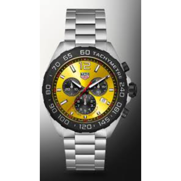 Tag Heuer Formula 1 Silver Stainless Steel Yellow Dial Chronograph Quartz Watch for Gents - CAZ101AM.BA0842