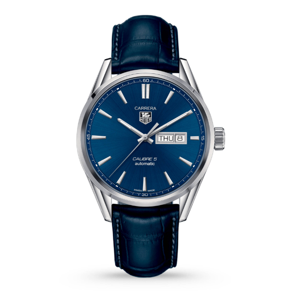 Tag Heuer Carrera Calibre 5 Blue Leather Strap Blue Dial Automatic Watch for Gents - WAR201E.FC6292