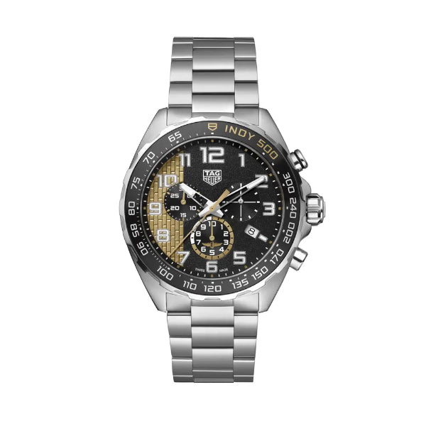 Tag Heuer Formula 1 Indy 500 Silver Stainless Steel Black Dial Chronograph Quartz Watch for Gents - CAZ101AU.BA0842