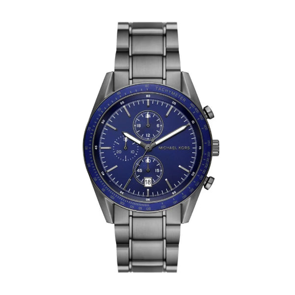 Michael Kors Accelerator Grey Stainless Steel Blue Dial Chronograph Quartz Watch for Gents - MK9111