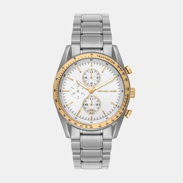 Michael Kors Accelerator Silver Stainless Steel White Dial Chronograph Quartz Watch for Gents - MK9112