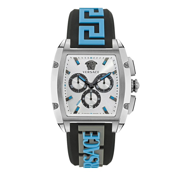 Versace Dominus Black Silicone Strap Silver Dial Chronograph Quartz Watch for Gents - VE6H00123
