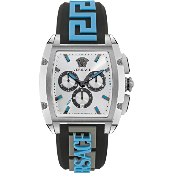 Versace Dominus Black Silicone Strap Silver Dial Chronograph Quartz Watch for Gents - VE6H00123