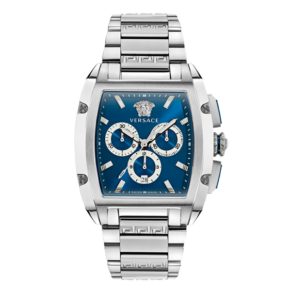 Versace Dominus Silver Stainless Steel Blue Dial Chronograph Quartz Watch for Gents - VE6H00423