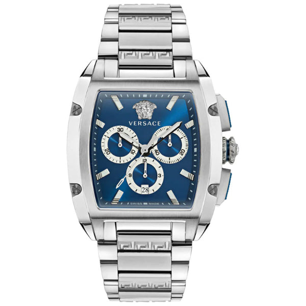 Versace Dominus Silver Stainless Steel Blue Dial Chronograph Quartz Watch for Gents - VE6H00423