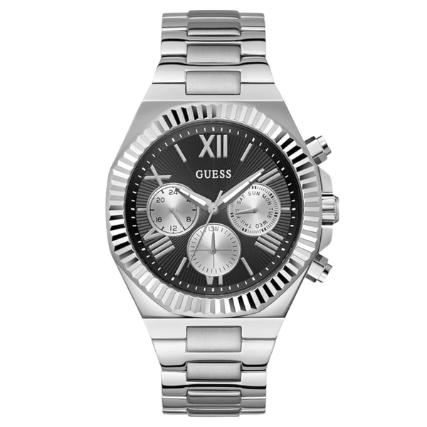 Guess Equity Silver Stainless Steel Black Dial Chronograph Quartz Watch for Gents - GW0703G1