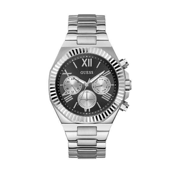 Guess Equity Silver Stainless Steel Black Dial Chronograph Quartz Watch for Gents - GW0703G1