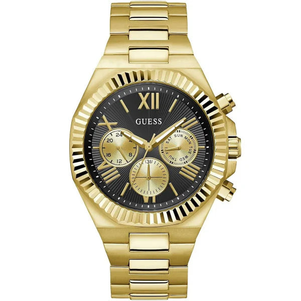 Guess Equity Gold Stainless Steel Black Dial Chronograph Quartz Watch for Gents - GW0703G5