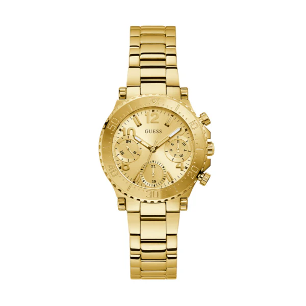 Guess Cosmic Gold Stainless Steel Gold Dial Chronograph Quartz Watch for Ladies - GW0465L1