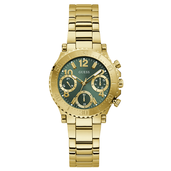 Guess Cosmic Gold Stainless Steel Green Dial Chronograph Quartz Watch for Ladies - GW0465L5