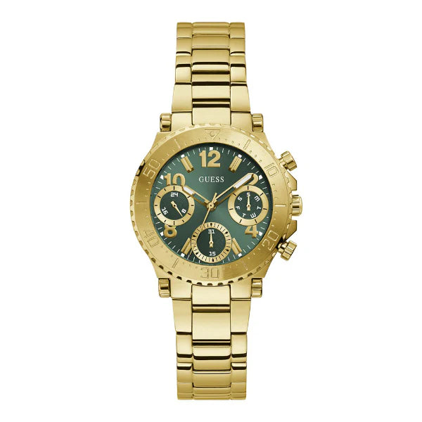 Guess Cosmic Gold Stainless Steel Green Dial Chronograph Quartz Watch for Ladies - GW0465L5