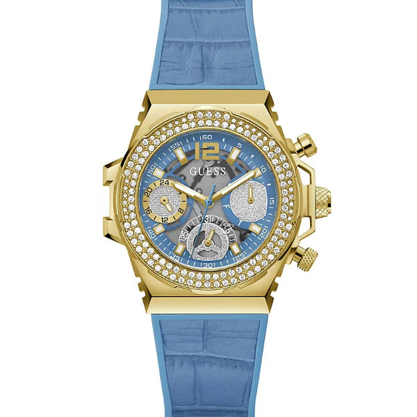 Guess Fusion Blue Leather Strap Blue Dial Chronograph Quartz Watch for Ladies - GW0553L3