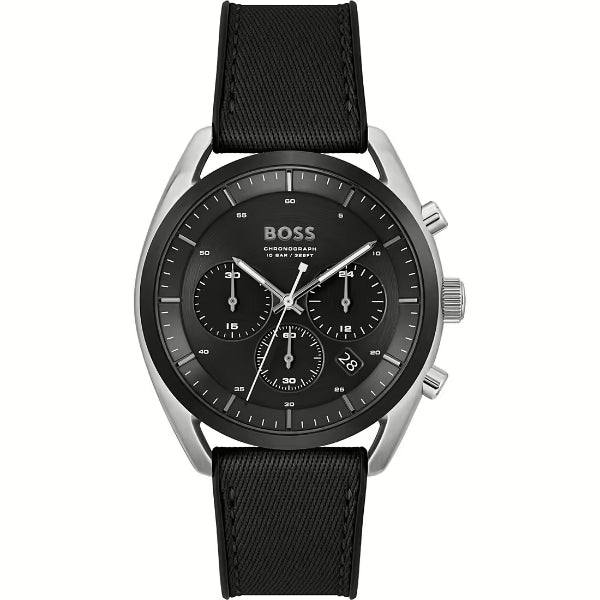 Hugo Boss TOP Black Silicone Strap Black Dial Chronograph Quartz Watch for Gents - 1514091