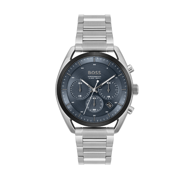 Hugo Boss TOP Silver Stainless Steel Blue Dial Chronograph Quartz Watch for Gents - 1514093