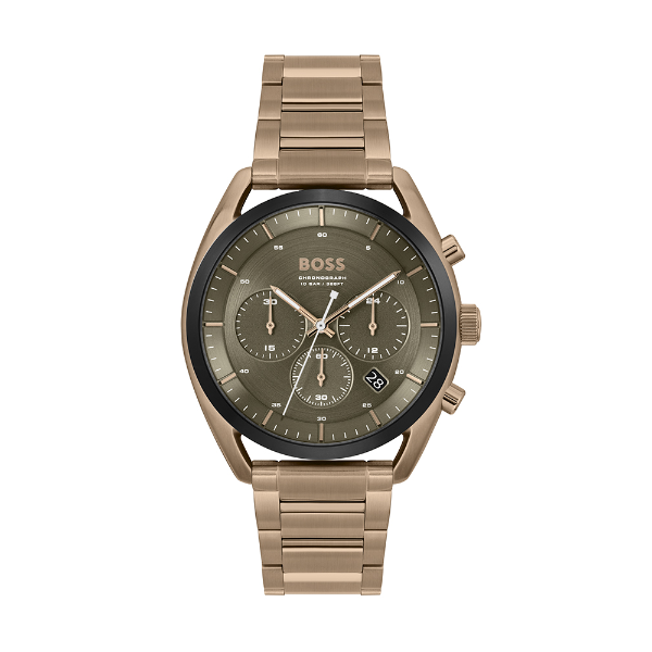 Hugo Boss TOP Rose Gold Stainless Steel Olive Green Dial Chronograph Quartz Watch for Gents - 1514094