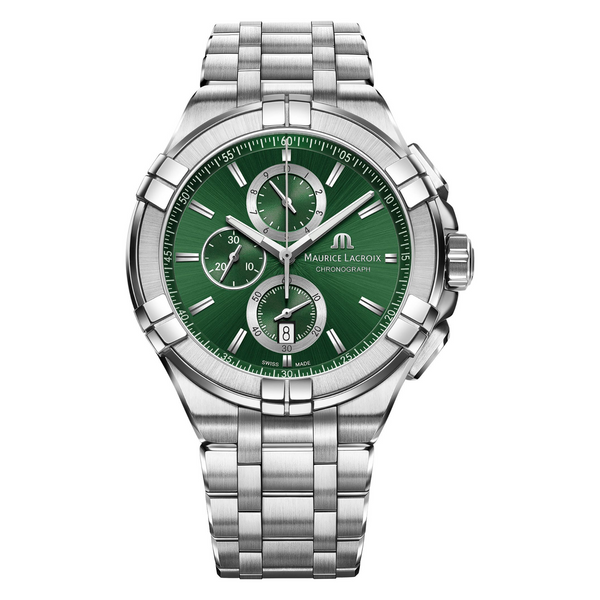 Maurice Lacroix Aikon Silver Stainless Steel Green Dial Chronograph Quartz Watch for Gents - AI1018-SS002-630-1
