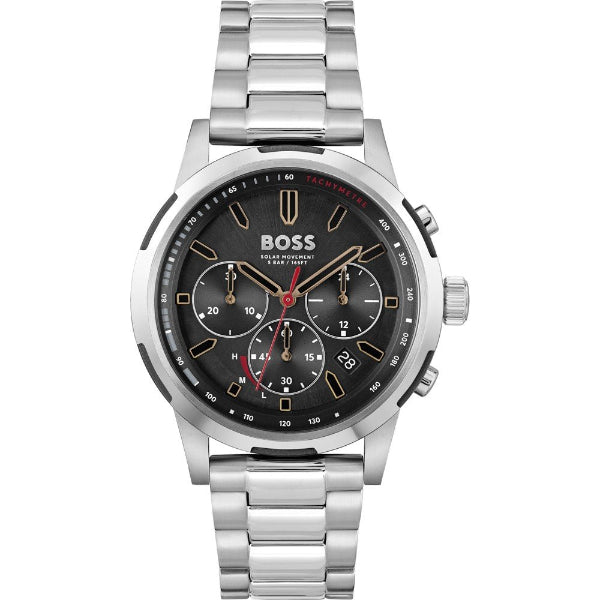 Hugo Boss Solgrade Silver Stainless Steel Black Dial Chronograph Quartz Watch for Gents - 1514032