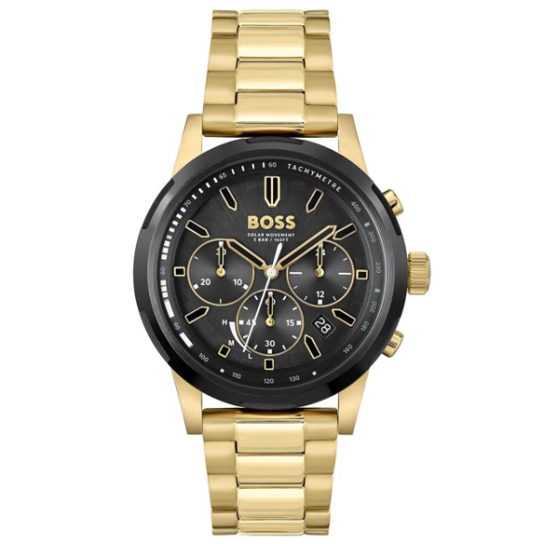 Hugo Boss Solgrade Gold Stainless Steel Black Dial Chronograph Quartz Watch for Gents - 1514033