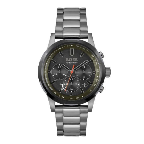 Hugo Boss Solgrade Grey Stainless Steel Black Dial Chronograph Quartz Watch for Gents - 1514034