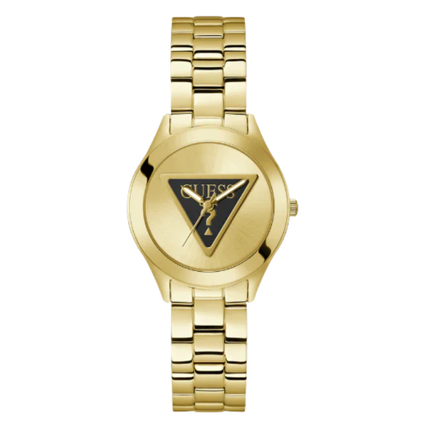 Guess Tri Plaque Gold Stainless Steel Gold Dial Quartz Watch for Ladies - GW0675L2