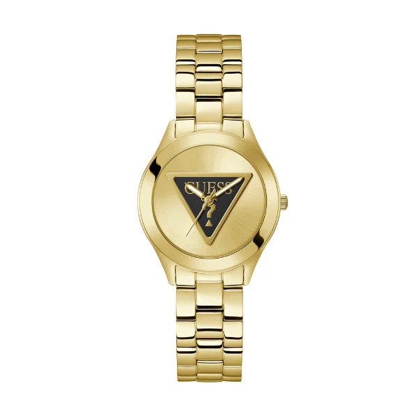 Guess Tri Plaque Gold Stainless Steel Gold Dial Quartz Watch for Ladies - GW0675L2