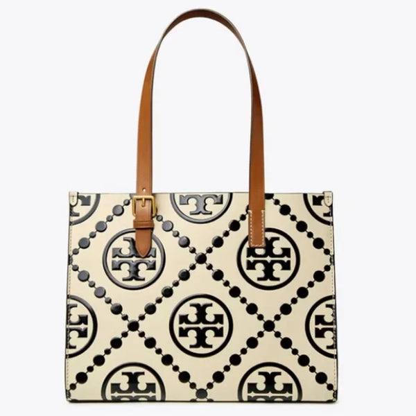 Tory Burch T Monogram Contrast Embossed Small Tote Black Bag - TB150310