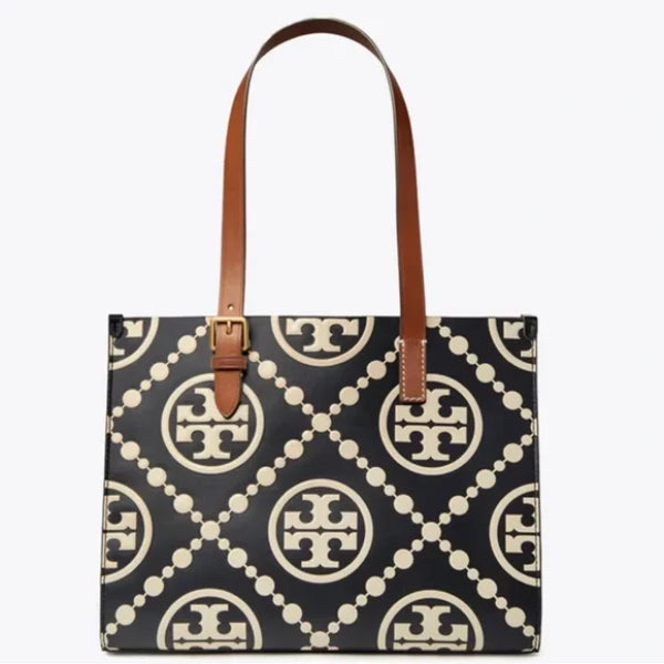 Tory Burch T Monogram Contrast Embossed Large Tote Black Bag - TB138919