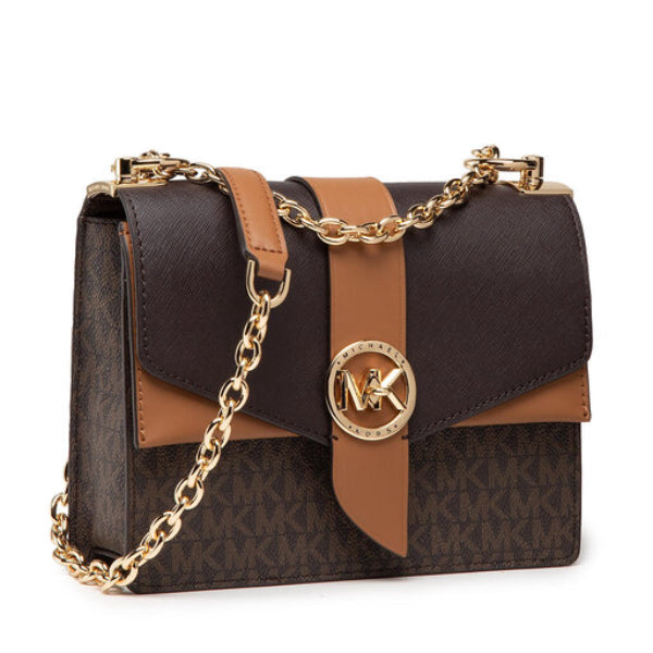 Michael Kors Greenwich Small Block-logo Brown/Acorn Bag - 32S1GGRCOB