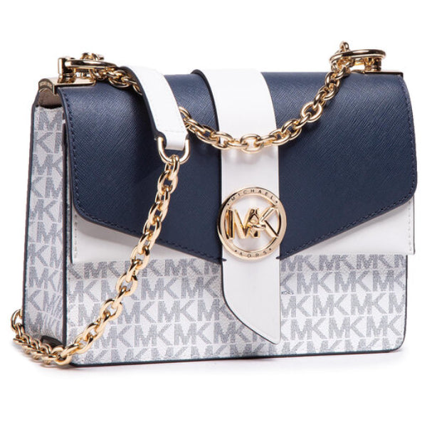 Michael Kors Greenwich Small Block-logo Blue/Acorn Bag - 32S1GGRCOB