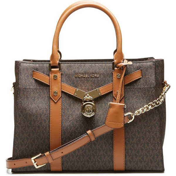 Michael Kors Nouveau Hamilton Large Logo Leather Satchel in Brown/Acorn - 30F9GOHS1B-149