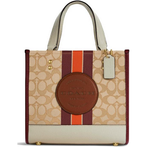 Coach Dempsey Tote 22 Cream Canvas Leather - C7083