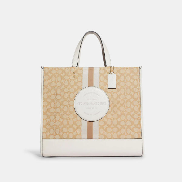 Coach Dempsey Tote 22 White Canvas Leather - C8417