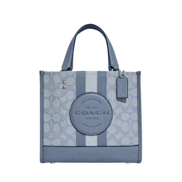 Coach Dempsey Tote 22 Light Blue Canvas Leather - C8417