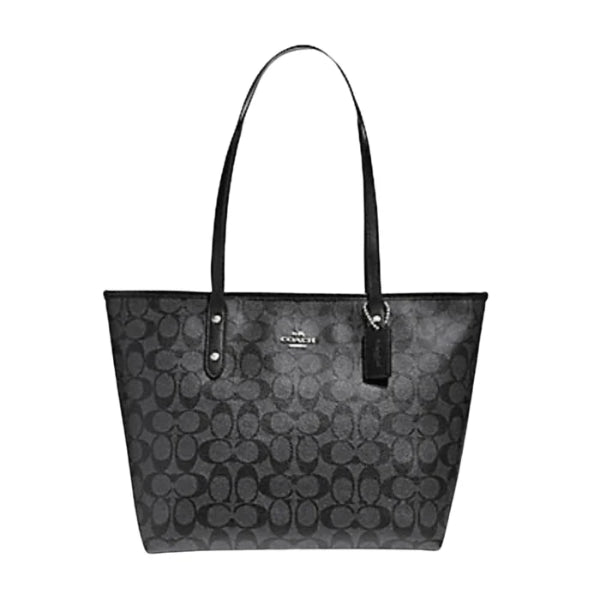 Coach Signature Canvas Black City Zip Tote  - 58292