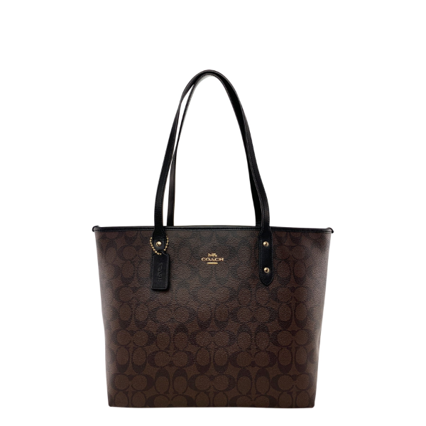 Coach Signature Canvas Brown/Black City Zip Tote  - 58292