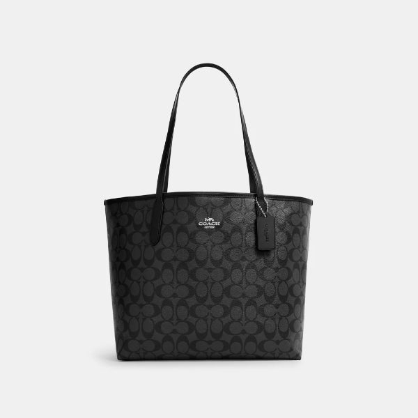 Coach City Tote in Black Signature Canvas - 5696