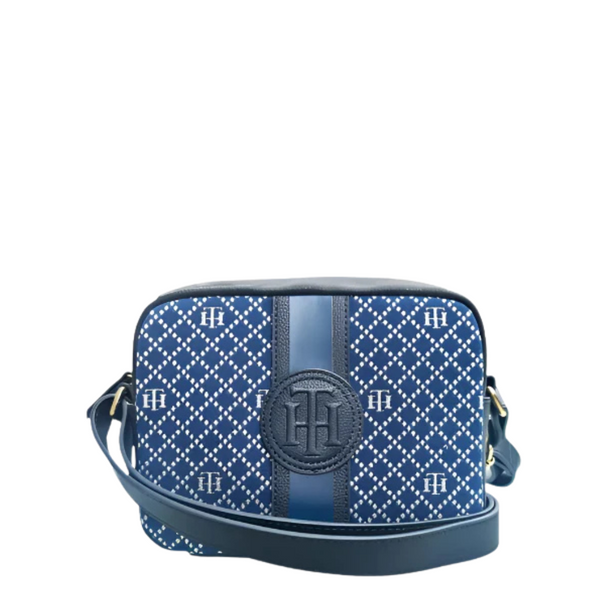 Tommy Hilfiger Iconic Camera Crossbody Blue Canvas Leather Bag