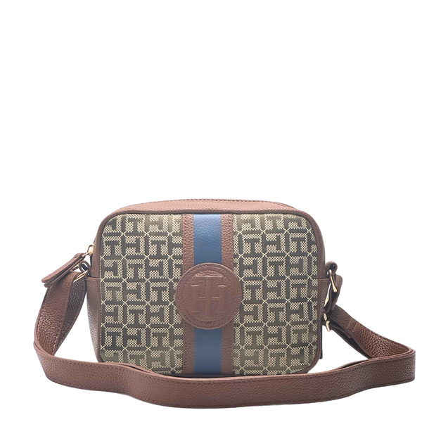 Tommy Hilfiger Iconic Camera Crossbody Brown Canvas Leather Bag